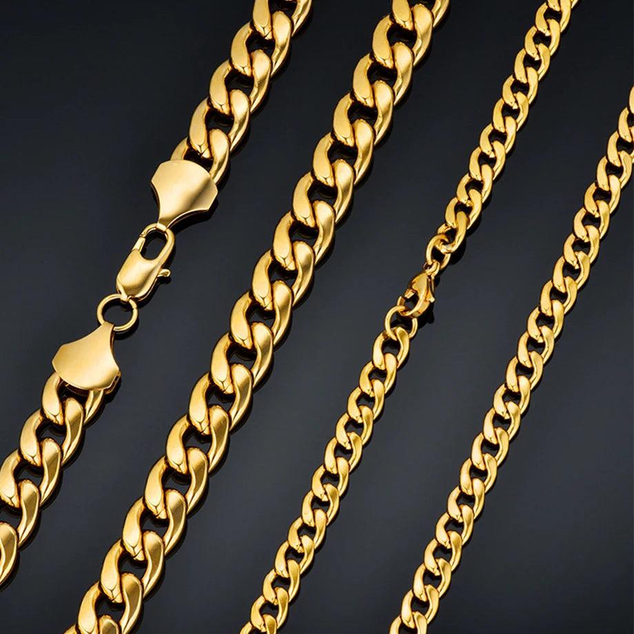 Men's Jewelry - Necklaces Men's Stainless Steel Gold Color Miami Cuban Link Necklace