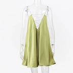 Women Holiday Clothes Club Party Clothes Summer Dress Diamonds Strap Chain Double Layers Satin Mini Dresses