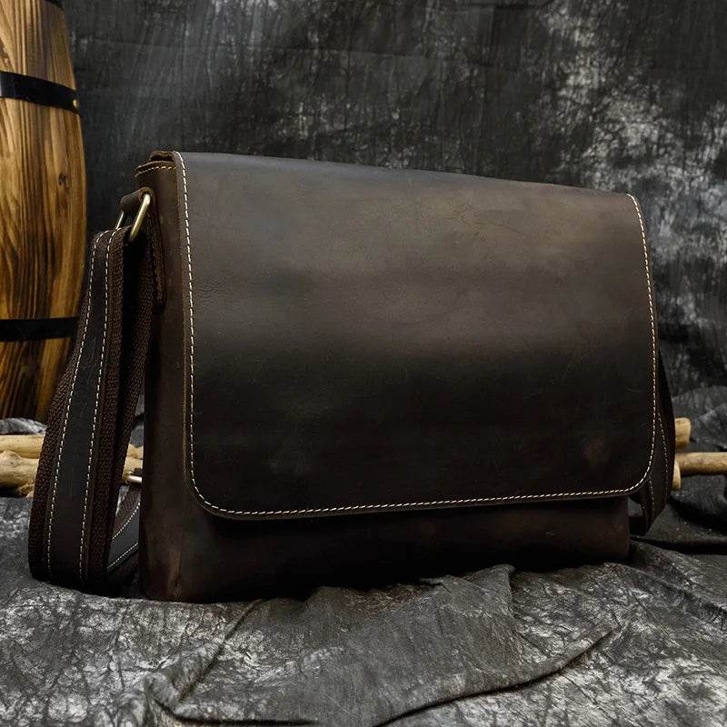 Vintage Crazy Horse Leather Men's Briefcase Laptop Messenger Bag - VacationGrabs