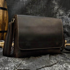 Vintage Crazy Horse Leather Men's Briefcase Laptop Messenger Bag - VacationGrabs