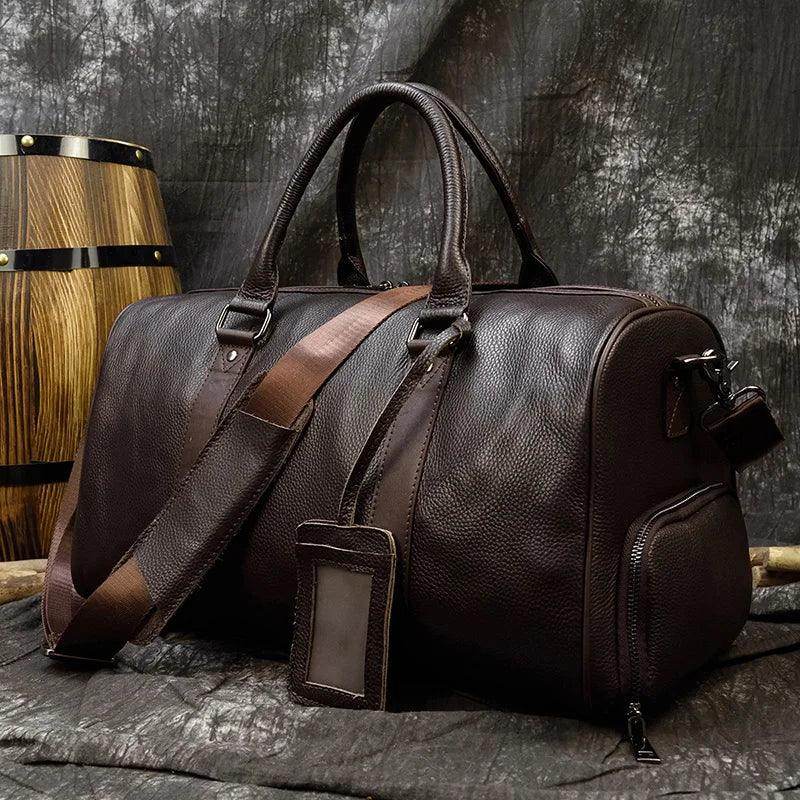 Personalized Leather Duffel Bags Purple Blue Brown Black - VacationGrabs