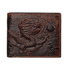3D Dragon Style Genuine Leather Long Wallet for Men, Bifold Fashion - VacationGrabs
