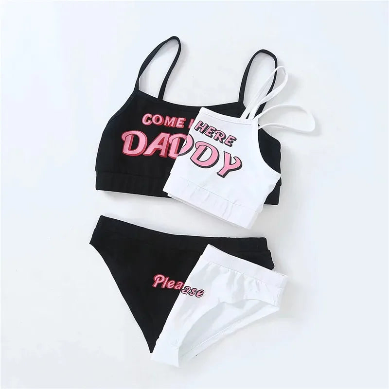 Two piece set Fashion COME HERE DADDY Letter Print Tank Top Sexy Sleeveless Summer Harajuku Kawaii Cropped Feminino Bikini 2023