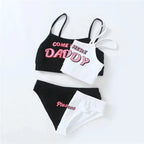 Two piece set Fashion COME HERE DADDY Letter Print Tank Top Sexy Sleeveless Summer Harajuku Kawaii Cropped Feminino Bikini 2023