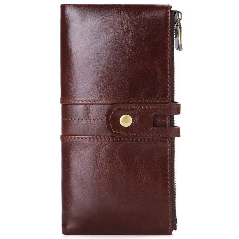 Casual Men’s Leather Wallet Long Bifold with Zippered Pockets - VacationGrabs