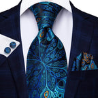 Teal Blue Dot Stripe Silk Tie Set for Men - VacationGrabs