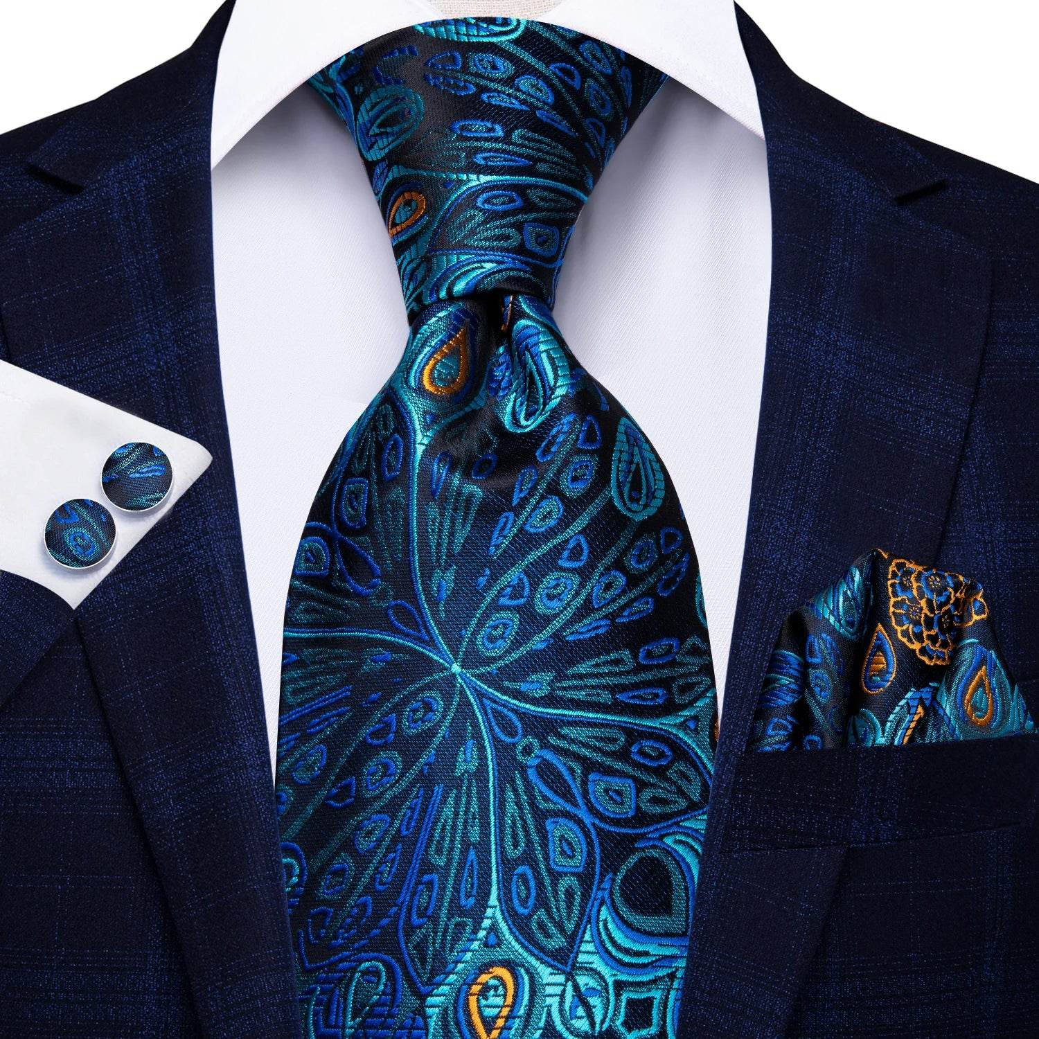 Teal Blue Dot Stripe Silk Tie Set for Men - VacationGrabs