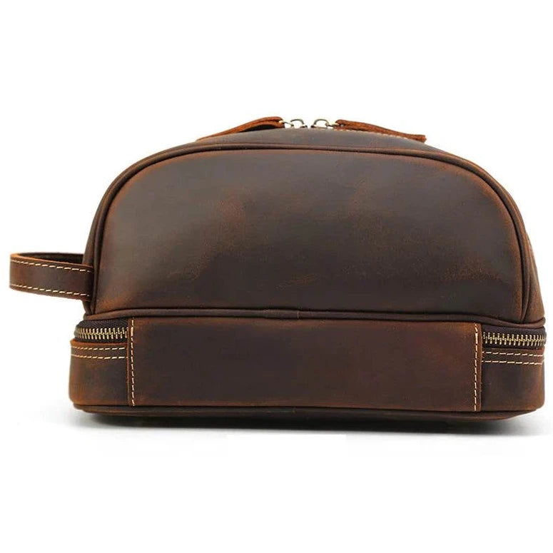 Thick Leather Clutch Bag for Men Genuine Leather Toiletry Kit Bag - VacationGrabs