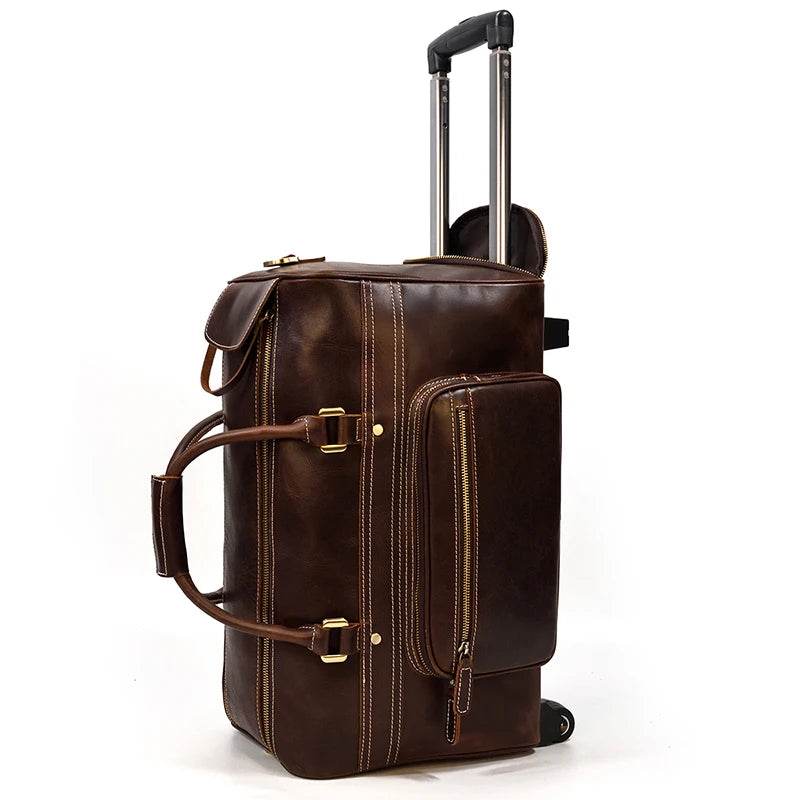 Genuine Leather Rolling Travel Bag with Wheels Men & Women - VacationGrabs