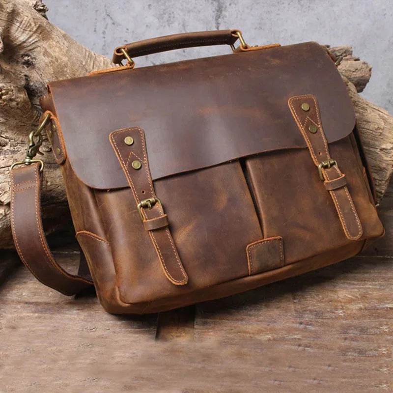 Cowhide Leather Briefcase – A4 Document & Laptop Shoulder Bag - VacationGrabs