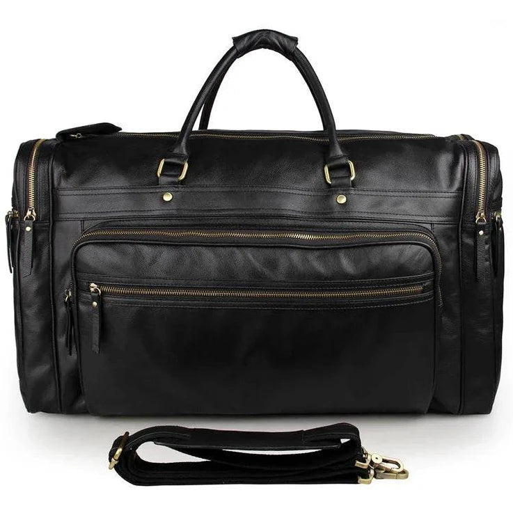 60cm High Capacity Genuine Leather Travel Duffle for Men Weekend Bag - VacationGrabs