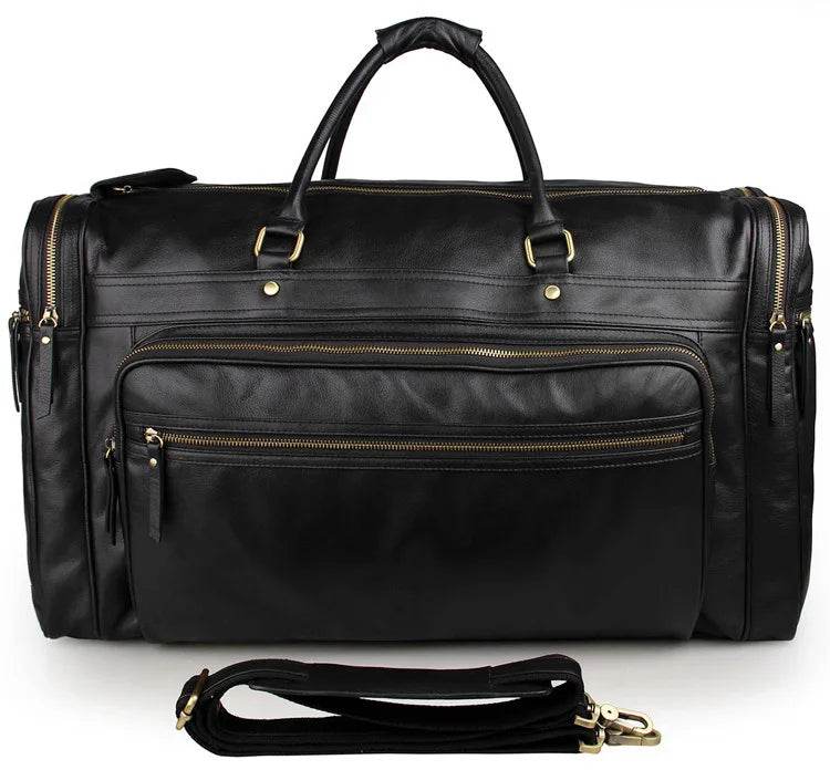 60cm High Capacity Genuine Leather Travel Duffle for Men Weekend Bag - VacationGrabs