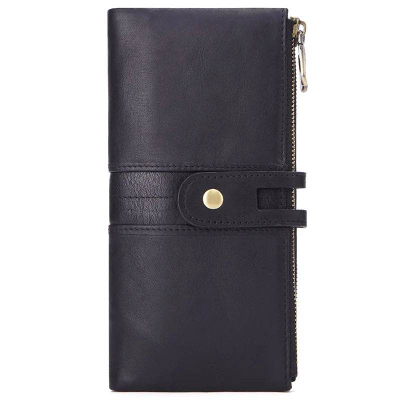 Casual Men’s Leather Wallet Long Bifold with Zippered Pockets - VacationGrabs