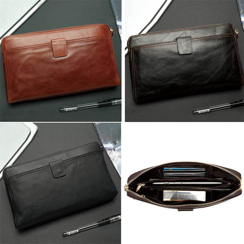 Large Capacity Cowhide Mobile Phone Bag Genuine Leather Clutch Purse - VacationGrabs