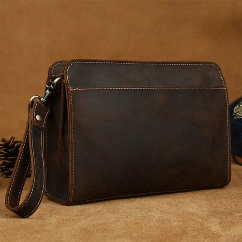 Genuine Leather Hand Clutch with Wrist Band | Men's iPad & iPhone Organizer - VacationGrabs