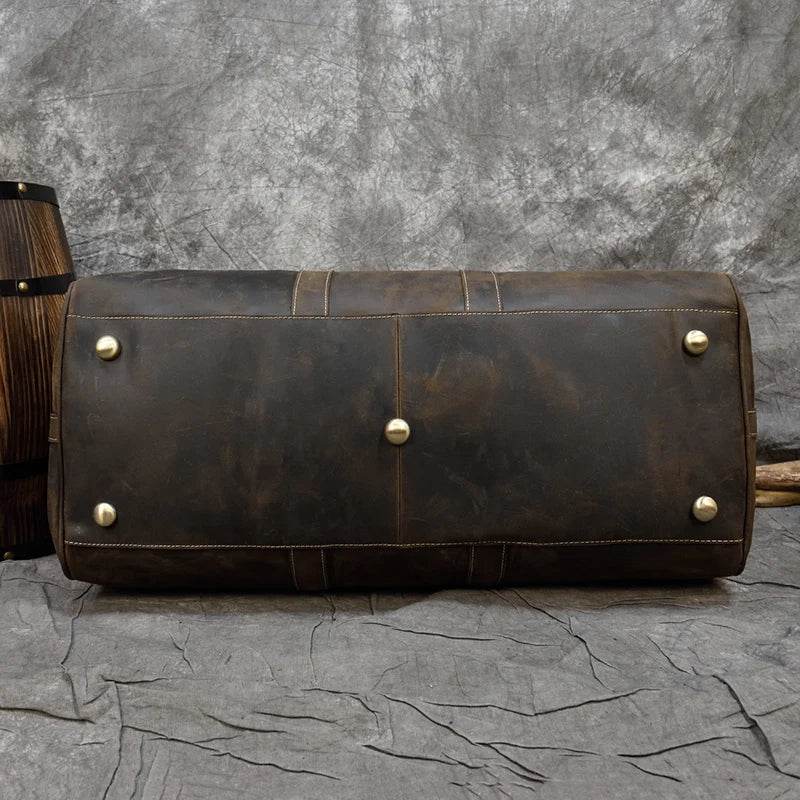 Vintage Leather Weekender Bag Genuine Leather Travel Overnight - VacationGrabs