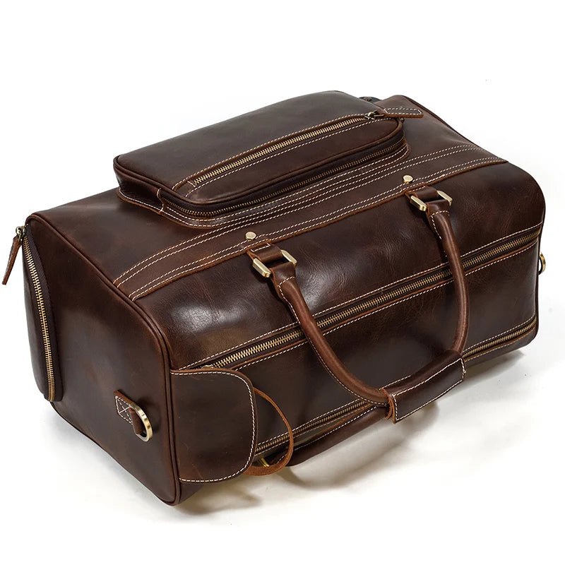 Rolling Genuine leather hand luggage travel bag with wheels