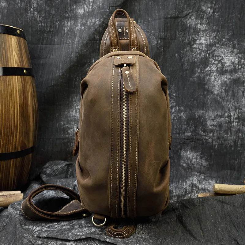 Genuine Leather Sling Bag Anti-Theft Sport Biking Chest Pack Men - VacationGrabs