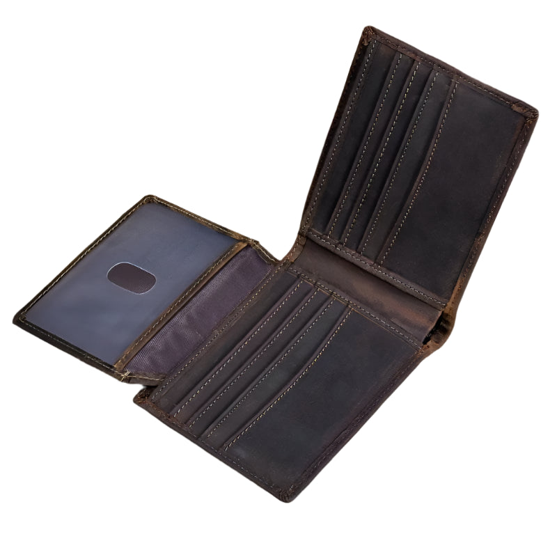 Men’s Genuine Leather Crazy Horse Short Wallet Vintage Card Holder - VacationGrabs