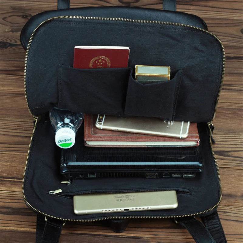 Simple Design Leather Backpack for Men Black Soft Cowskin Bag - VacationGrabs
