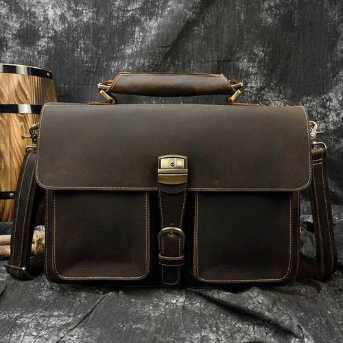 Luxury Genuine Leather Briefcase Laptop Bag Vintage Shoulder Bag - VacationGrabs