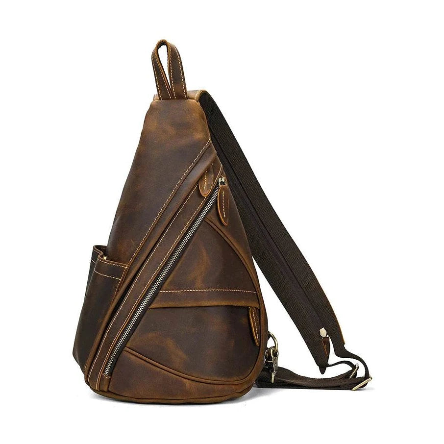 Leather Sling Bag for Biker Men Crossbody Chest Pack - VacationGrabs