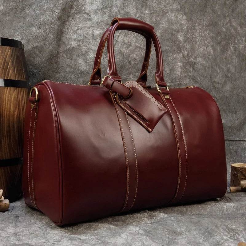 Vintage Leather Travel Duffel Hand Luggage Men’s Business Bag - VacationGrabs