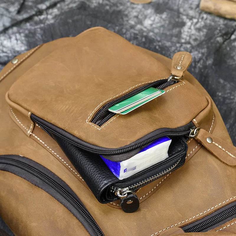 Big Chest Bag Men Crazy Horse Leather Sling Crossbody Sport Bag - VacationGrabs