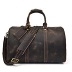 Crazy Horse Leather Men’s Travel Duffle Bag Retro Cowhide - VacationGrabs