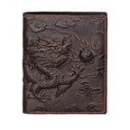 3D Dragon Style Genuine Leather Long Wallet for Men, Bifold Fashion - VacationGrabs