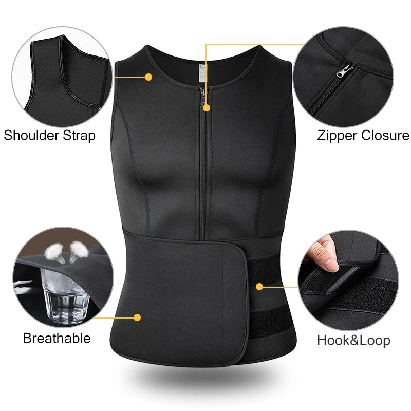 Men's Neoprene Sauna Sweat Vest Waist Trainer Shirt