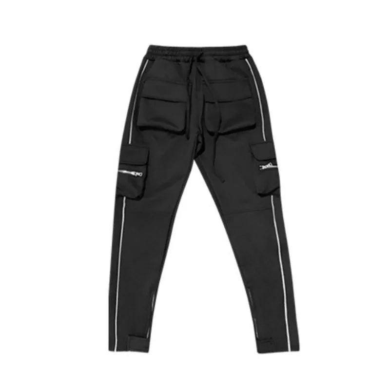 Men's Pants Men's Elastic Multi-Pocket Reflective Straight Casual Trouser Pants