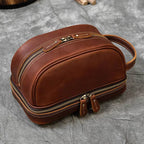 Thick Leather Clutch Bag for Men Genuine Leather Toiletry Kit Bag - VacationGrabs