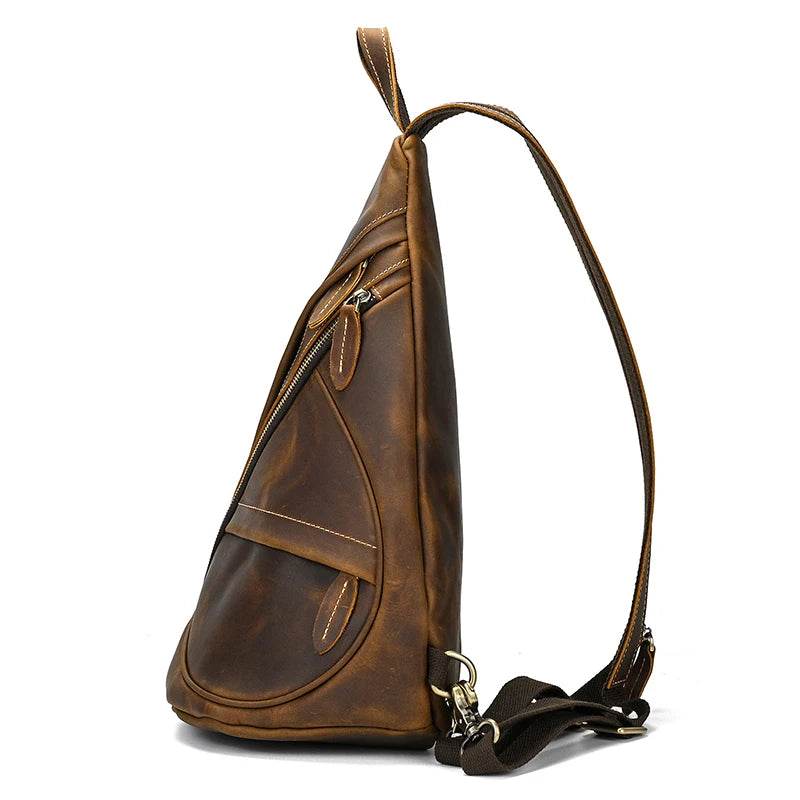 Leather Sling Bag for Biker Men Crossbody Chest Pack - VacationGrabs