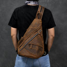 Leather Sling Bag for Biker Men Crossbody Chest Pack - VacationGrabs