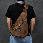Leather Sling Bag for Biker Men Crossbody Chest Pack - VacationGrabs