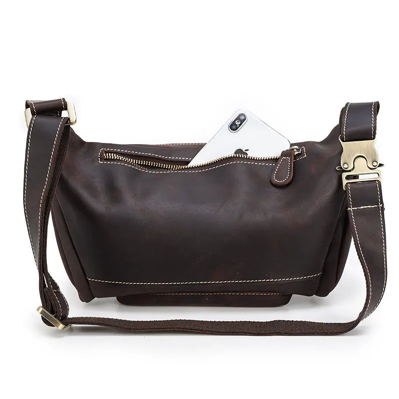 Newsbirds Genuine Leather Waist Bag Real Cowskin Leather Belt Pouch Mulit Pockets Leather Waist Packs Vintage Men's Fanny Pack