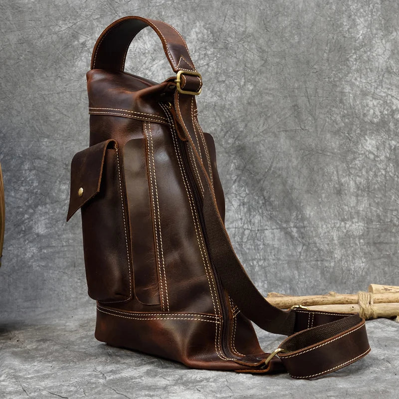 Retro Genuine Leather Sling Bag for Men – Vintage Crossbody