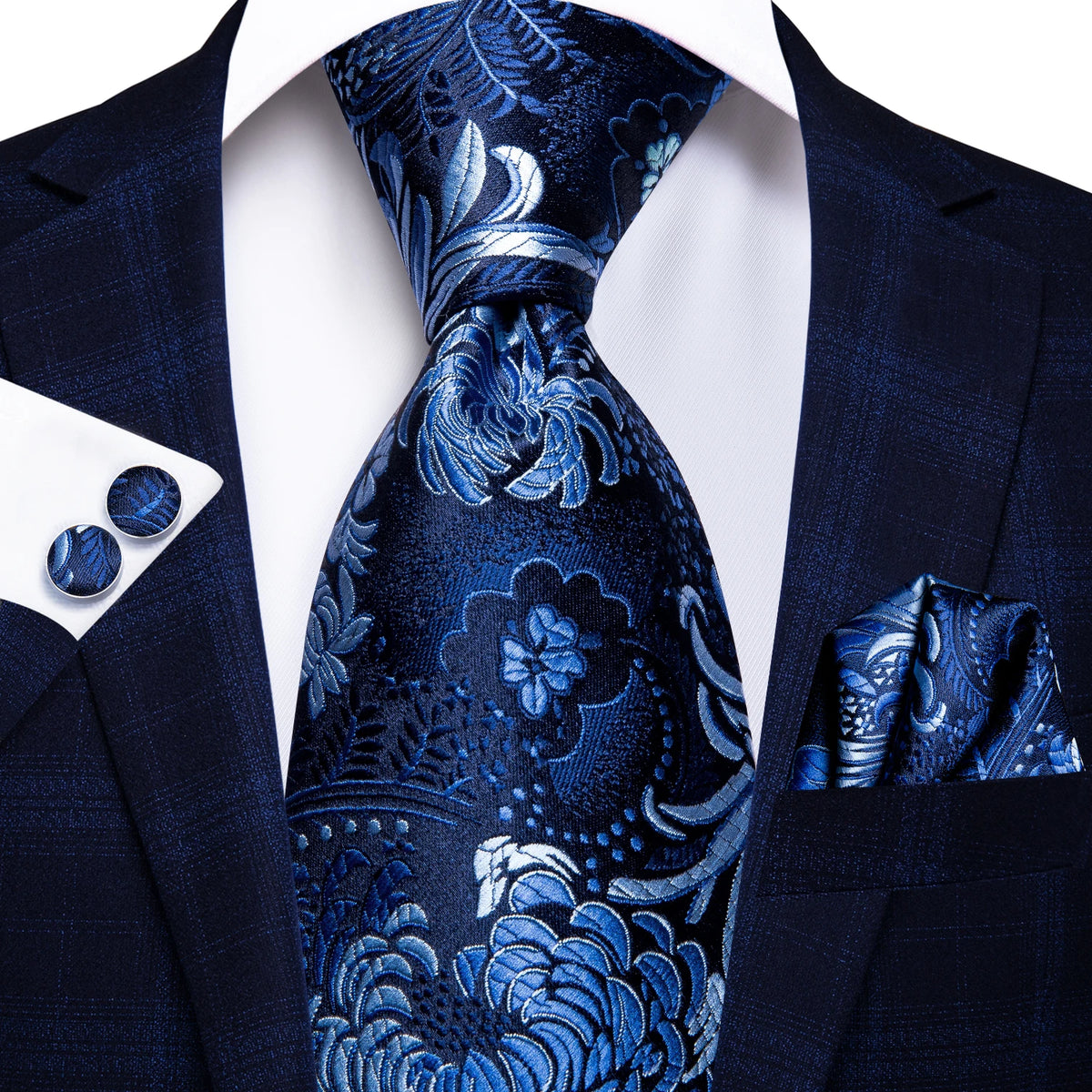 Stylish blue silk tie and pocket square set, how fold a pocket square