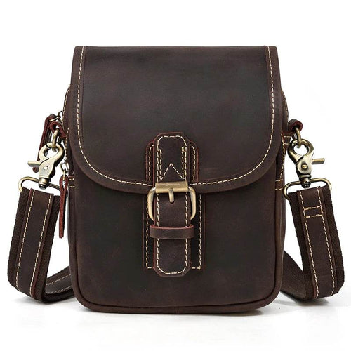 Vintage Leather Small Shoulder Waist Belt Bag for Men - VacationGrabs