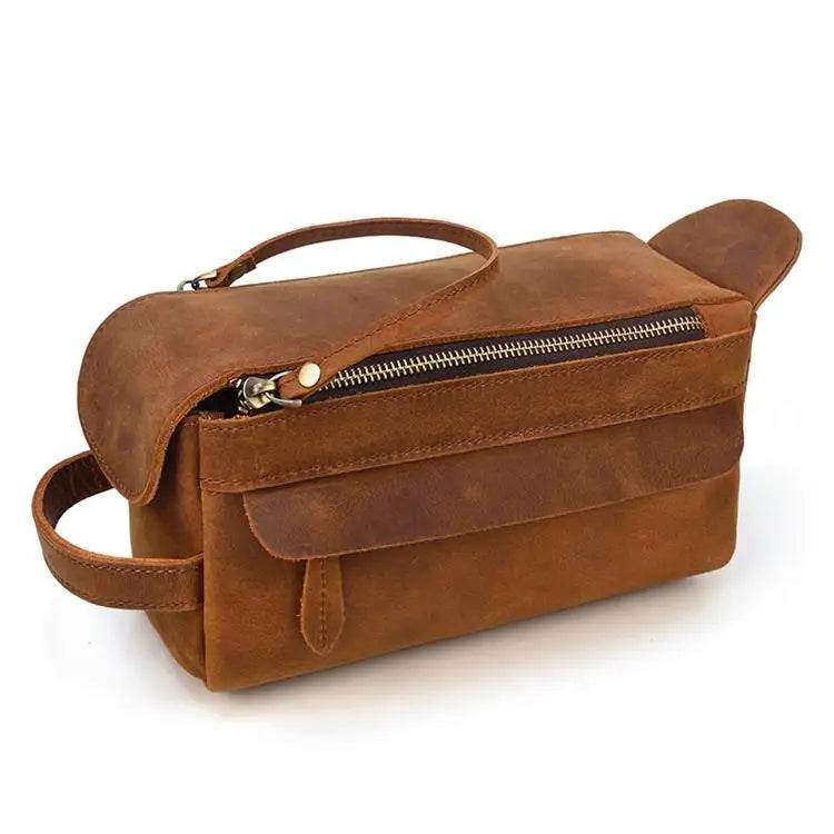 Casual Men’s Leather Clutch Wallet Genuine Leather Toiletry Bag - VacationGrabs
