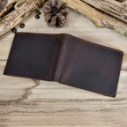 Men’s Genuine Leather Crazy Horse Short Wallet Vintage Card Holder - VacationGrabs