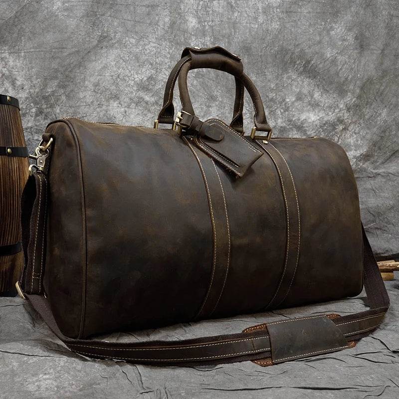 Vintage Leather Weekender Bag Genuine Leather Travel Overnight - VacationGrabs
