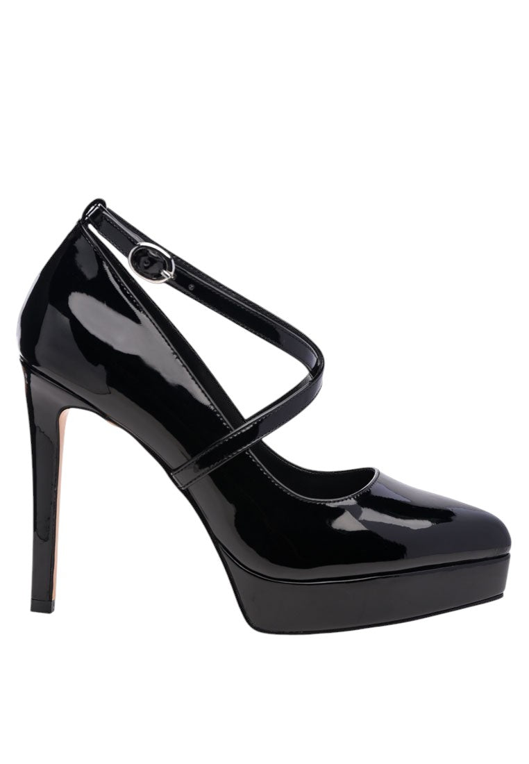 Pixie Dust Patent Faux Leather Cross Strap Pumps