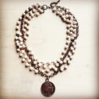 White Turquoise Collar-Length Necklace w/ Indian Buffalo Coin 227Y