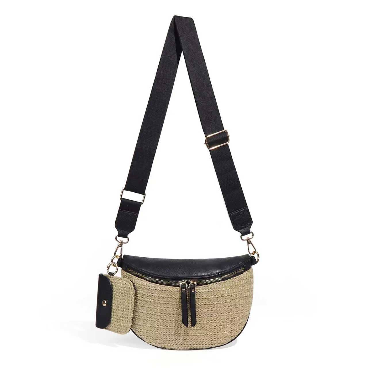 Valentina Mixed Media Straw Sling Crossbody Bag