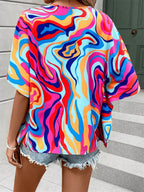 Boho Print V-Neck Short Sleeve Top – Summer Casual