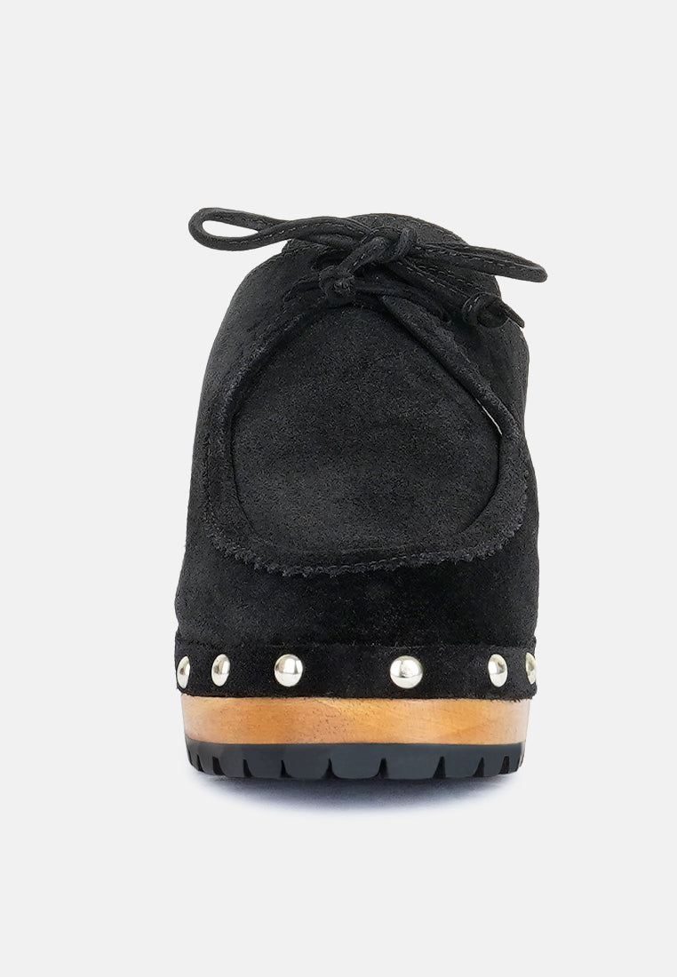 Iroko Suede Tie Detail Stud Clogs