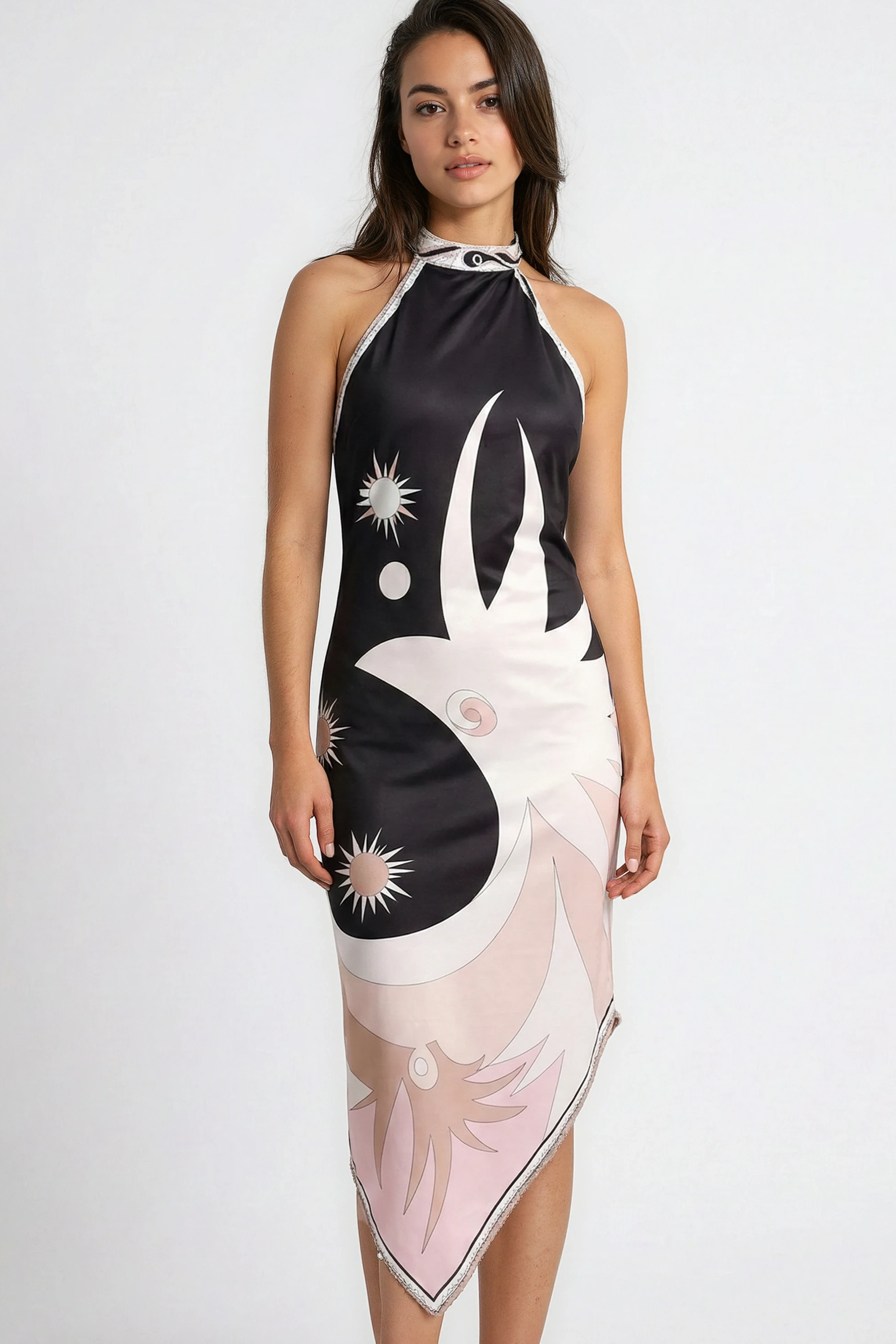 Women's Vacation Satin Halter Neck Open-Back  Midi Dress