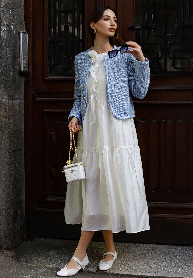 Albi Patent Toe Cap Tweed Mary Janes In White